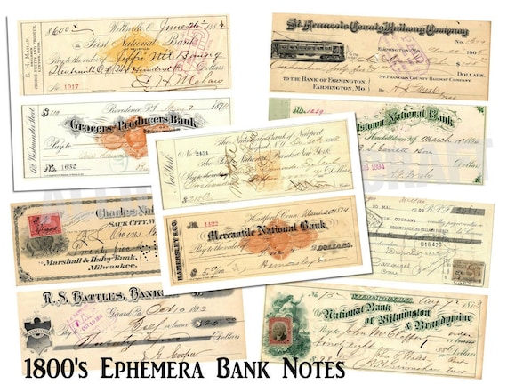 1800's Ephemera: Vintage Banknote, Letterhead Junk Journal Antique Script Insert Embellishment Collage Paper Script Ornate Printable Digital