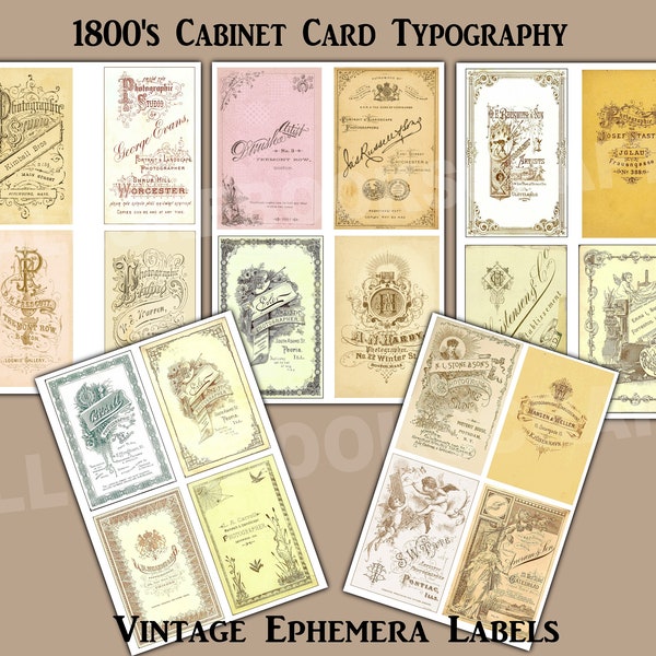 1800’s Cabinet Card Typography Vintage Ephemera Letterhead Vintage Font Junk Journal Travelers Notebook Embellishment