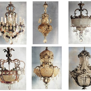 Vintage Chandeliers 1, Black & White or Colored, Antique Lights, Junk Journal Ephemera Ornate Picture Victorian Image Printable Digital image 1