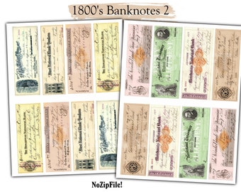 1800's Vintage Banknotes Ephemera: Antique Typography (Digital Download)