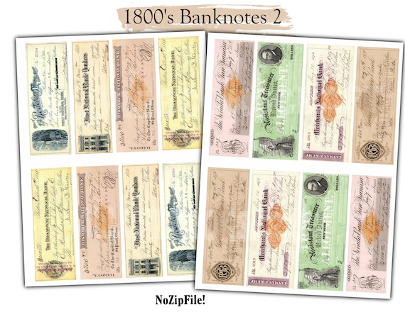 1800's Vintage Banknotes Ephemera: Antique Typography (Digital Download)