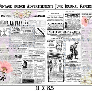 Vintage French Collage Journal Paper, Junk Journal Pages, Printable France Script Advertisement Antique, Typography Ephemera 1800 Inksaver