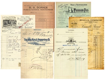 Vintage Receipt Ephemera: Retro Letterhead, Aged Script (Digital Download)