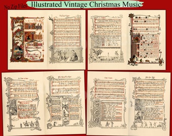 1800's Illustrated Christmas Music, Vintage Christmas Songs, Junk Journal Holiday Embellishment, Junk Journal Ephemera Paper