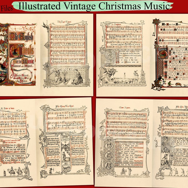 1800's Illustrated Christmas Music, Vintage Christmas Songs, Junk Journal Holiday Embellishment, Junk Journal Ephemera Paper