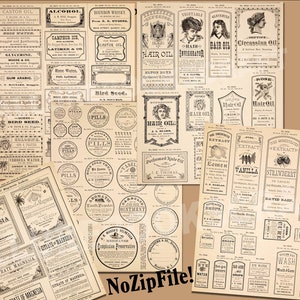 80 Plus - Etiquetas Boticário Vintage 1800 # 1, Etiqueta Vintage Ephemera Anúncios Scripts Fontes Papel Antigo Digital