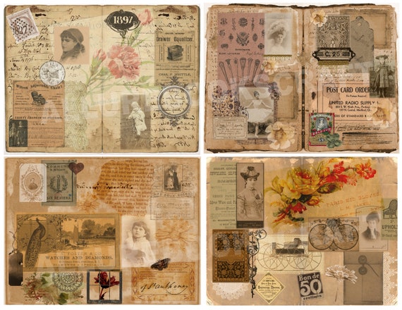 Vintage scrapbook decorated paper, aesthetic, textured, grunge