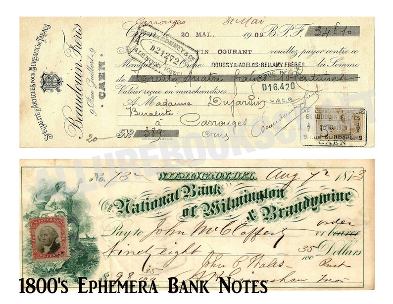 Efímeras del siglo XIX: billetes antiguos, membretes, diarios basura, insertos de escritura antigua, adornos, collages, papel, escritura, ornamentado, imprimible, digital imagen 6