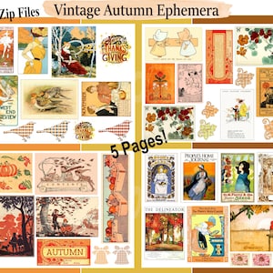 Vintage Autumn Ephemera: Junk Journal Scrapbook Embellishments (Digital Download)