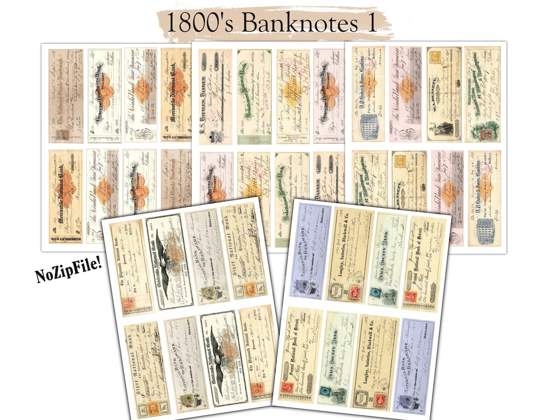 Vintage 1800's Banknotes: Junk Journal Ephemera (digital Download) - Etsy