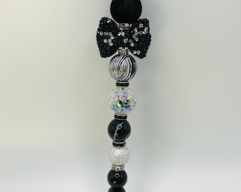 HANDMADE Pokey Tool Scribe Rhinestone Black Bow Beadable Bead Junk Journal Scrapbook Die Cut Poke Tool Crafter Tool Blacks Sparkly