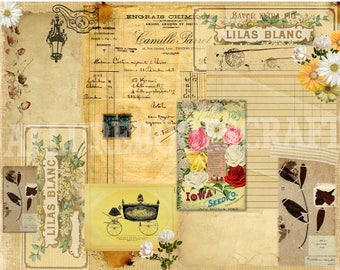 3 Vintage Collage Paper: Scrapbook Ephemera Junk Journal Pages, Background Tear Grunge Printable (Digital Download)