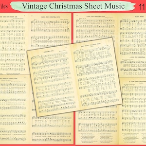 Vintage kerstbladmuziek ongewenste tijdschriftpapier, kerstliedjes, vakantie afdrukbaar landschap digitale kit pagina ongewenste dagboeken