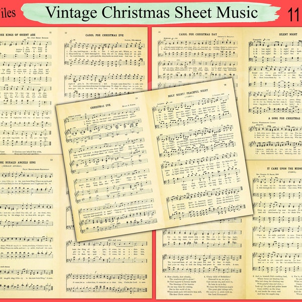 Vintage Christmas Sheet Music Junk Journal Paper, Christmas Songs, Holiday Printable Landscape Digital Kit Junk Journal Page