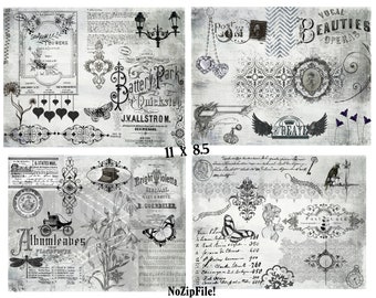 Vintage Collage Junk Journal Pages: Black & White Ephemera (Digital Download)