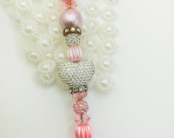 Handmade Pink Beaded Pokey Tool: Rhinestone Heart Beadable Scrapbook Crafting Tools Die Cutting Scribe