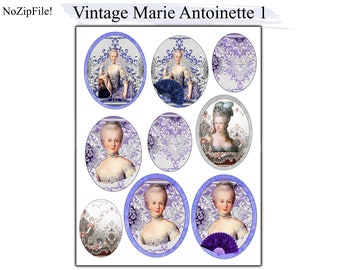 Marie Antoinette Junk Journal Ovals Toppers Embellishments, Vintage French France Royal Queen Printable Digital Portrait Ephemera