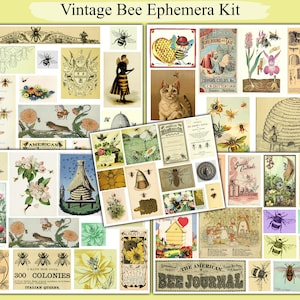 50+ Vintage Bee Ephemera Junk Journal Kit, Vintage Insect Botany Honey Bees Illustration
