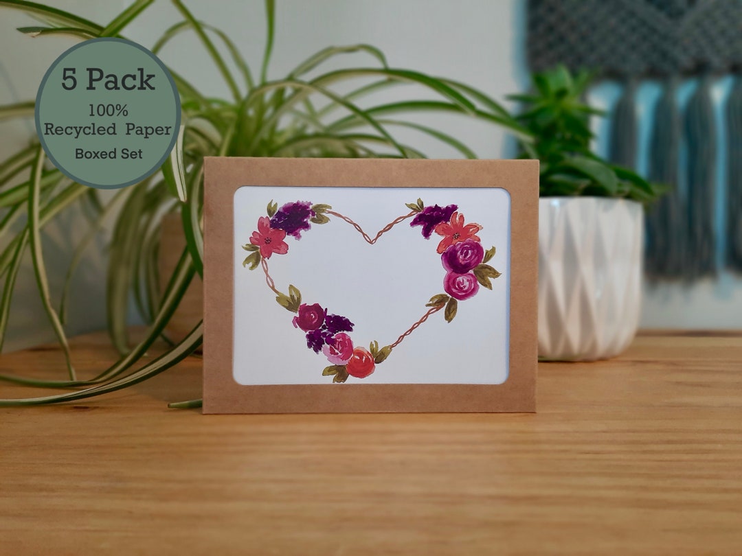5 Pack- Floral Wreath Watercolor Greeting Card Set Recycled Paper - Etsy