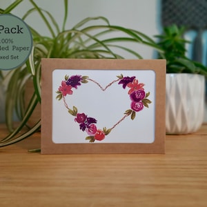 5 pack- Floral Wreath Watercolor Greeting Card Set Recycled Paper
