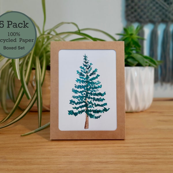 5 Pack- Evergreen Watercolor Greeting Card Set Recycled Paper