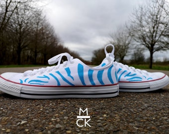 Custom Handpainted Adult Zebra Converse All Star Ox-Sky Blue Stripe
