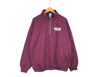 Vintage Green Lake Sweatshirt / Wisconsin sweatshirt / Maroon sweater / Half Zipper /