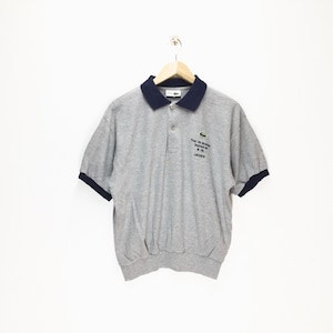 Rare Vintage Lacoste Sweatshirt / Jumper Pullover / Spellout Big Logo / Collar Button / Grey Colour / Short Sleeve / Lacoste Medium Size