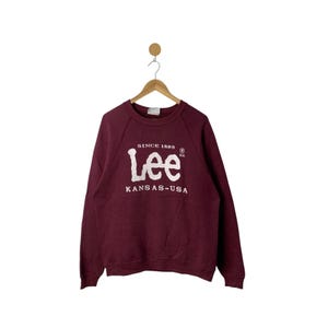 Rare Lee Crewneck Jumper | Vintage Sweatshirt | Maroon Spellout Logo | Pullover Sweater | Large Size