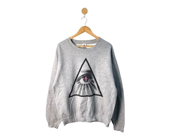 Sudadera Ivory Jar de Tokio, Japón, de diseñador de marca / Suéter gris con diseño de ojos, estilo streetwear, estética punk, talla grande
