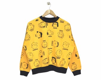 Rare Vintage Peanuts / Schroeder Cartoon The Peanuts / Snoopy / 90s / Fullprint Overprint / Sweatshirt / small women