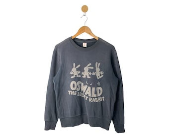 Rare Oswald The Lucky Rabbit Sweatshirts Jumper Pullover Crewneck Faded Style Cartoon Medium Size Sweatshirt