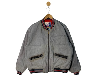 Vintage 80s Edwin Jacket Denim Jeans Bomber Style FullZipper Medium Size