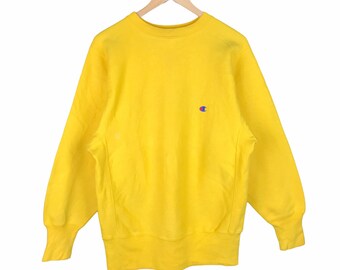 Rare 90s Vintage Champion Sweatshirt / Sweater / Champion Reverse weave made in USA/ Crewneck / Champion yellow medium size