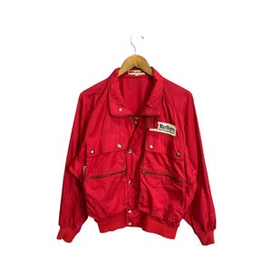 Rare 90s Marlboro Jacket | Vintage Biker Racing Coat | Big Embroidered Logo | Multi Pocket | Size L