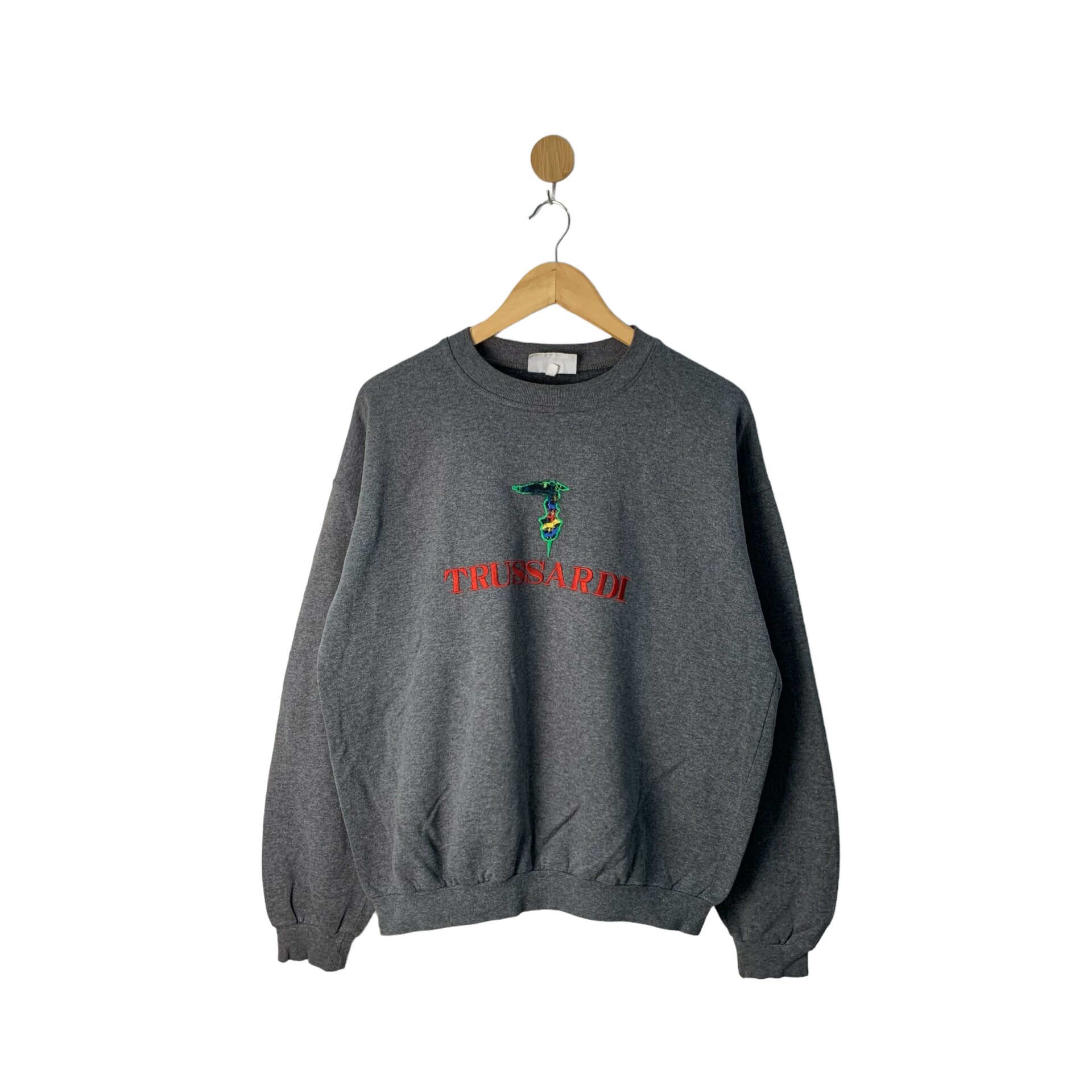 Rare Trussardi Sweatshirt / Big Logo / Crewneck Jumper / Pullover / Grey Colour Sweatshirt Medium Size Embroidery Logo