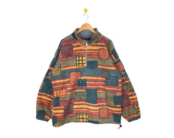 Rare Vintage Espero Fleece Sweater Wool Woolen Textile 90s Navajo Pile Jacket Half zip Multicolor