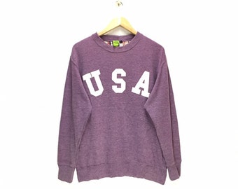 Rare Vintage USA Sweatshirt / Jumper Pullover Crewneck / Big Logo USA Spellout / Purple Shirt / Oblo Design / Large Size