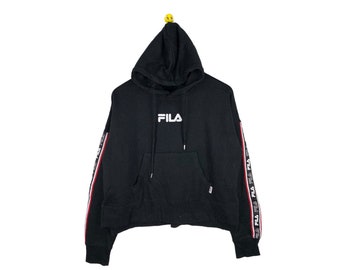 Rare Vintage Fila Sweatshirt / White Colour / Embroidery Logo / Fila Hoodies Side Tape Women Large Size Cropped Top Baggy