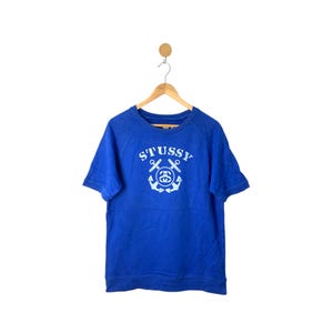 Rare Stussy Sweatshirt Jumper Pullover Big Log Stussy Streetwear / Blue Sweatshirt Short Sleeve / Medium Size