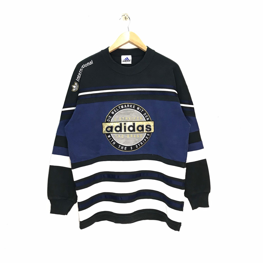 Rare Vintage Adidas Sweatshirt Striped Trefoil Embroidery Logo Black Colors Adidas Medium Size Etsy
