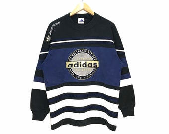 Rare Vintage Adidas Sweatshirt / Striped / Trefoil Embroidery Logo / Black Colors / Adidas medium size
