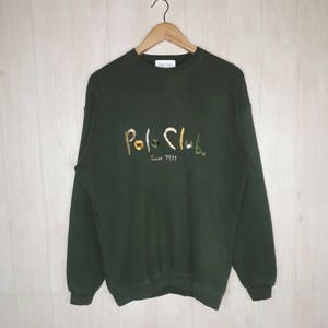 Vintage Polo Club Sweatshirt /Embroidered Spellout Big Logo / Green Sweashirt / Jumper Pullover Crewneck Polo Large Size