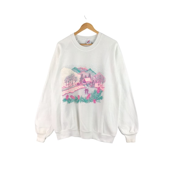 Vintage Retro 90 s oldschool 80 s crewneck Jerzees Sweatshirt Nice Design Art Sweatshirt 90s Retro Classic White Shirt Snow large siz Etsy Mexico