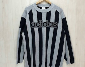 Rare Deadstock Adidas 80s Sweatshirt Striped / Adidas Trefoil / Spellout Logo / Large Size