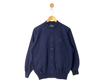 Suéter universitario vintage Polo Ralph Lauren en perfecto estado, sudadera con botones, cárdigan azul marino, suéter grueso, talla grande