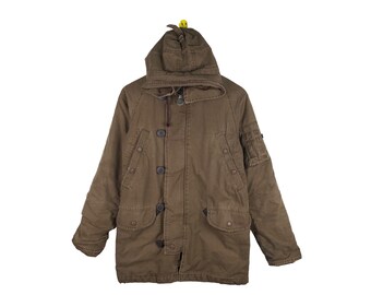 Rare Vintage Alpha Industries Jacket / Brown Hoodies Jacket Military Bomber Jackets Small Size Parka Jacket