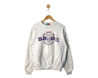 Vintage Samas Italy Sports Sweatshirt Grey Medium | Retro Italian Pullover | 90s Athleisure Jumper | Classic Sportswear | Medium Size