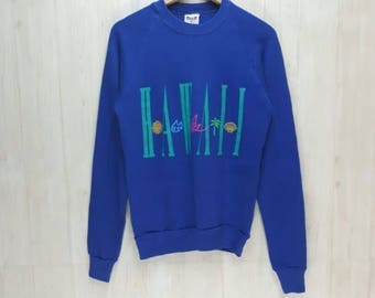 Rare Vintage Hawaii Sweatshirt Jumper Pullover Like New Blue Colour / Hawaii Beach / Sweatshirt Medium Size