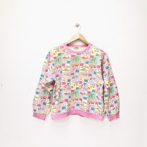 Rare Vintage Fiorucci Sweatshirt / Jumper Pullover Crewneck / Pink Colour / Italy Brand / Pop Art / Fullprint / XS Size